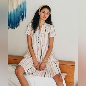 Anthropologie Georgina Tiered Boho Pockets Striped Tiered Shirt Dress XXS